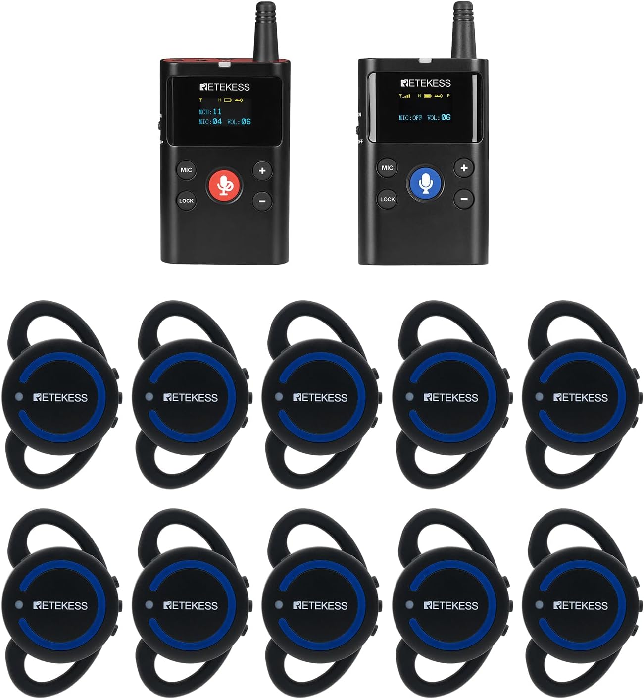 TT126R Système de Guide Touristique sans Fil, 280m Complet Duplex, Système d'Interprétation Audio, pour Conférence, Visites d'Usine,(1Transmetteur 10 Récepteur)