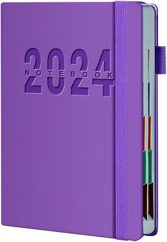 Cahier de Planification 2024 avec Pages Internes Chinoises, Plan de 365 Jours, Calendrier, Agenda Scolaire, Livre – Violet