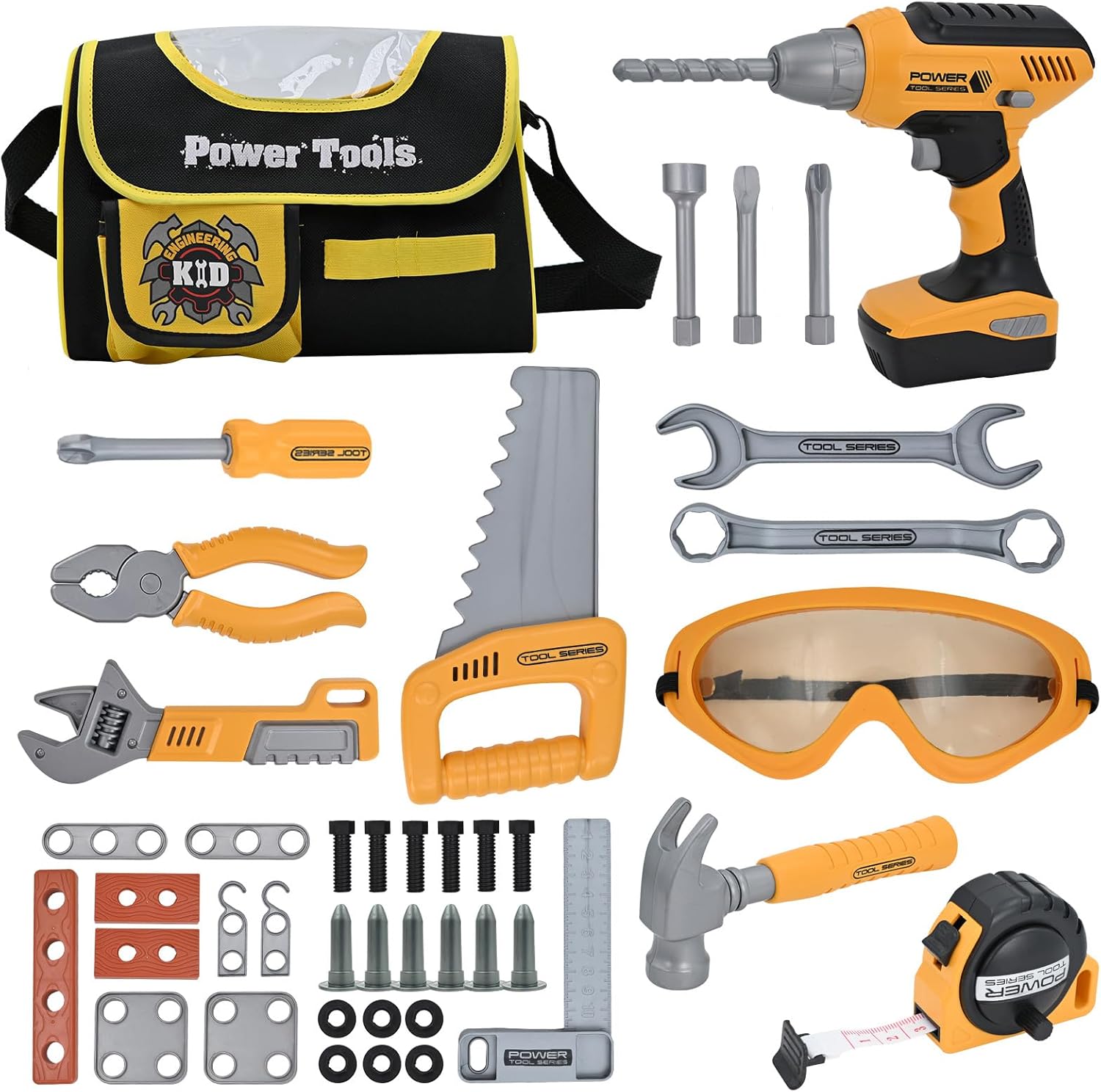 Outils de Travail Jouet Enfants 37 Pièces Constructions Boîte à Outils avec Perceuse Jeu D'imitation Jeu Éducatif Anniversaire Noël Cadeau pour Enfants 3-8 Ans (Sac à Outils)