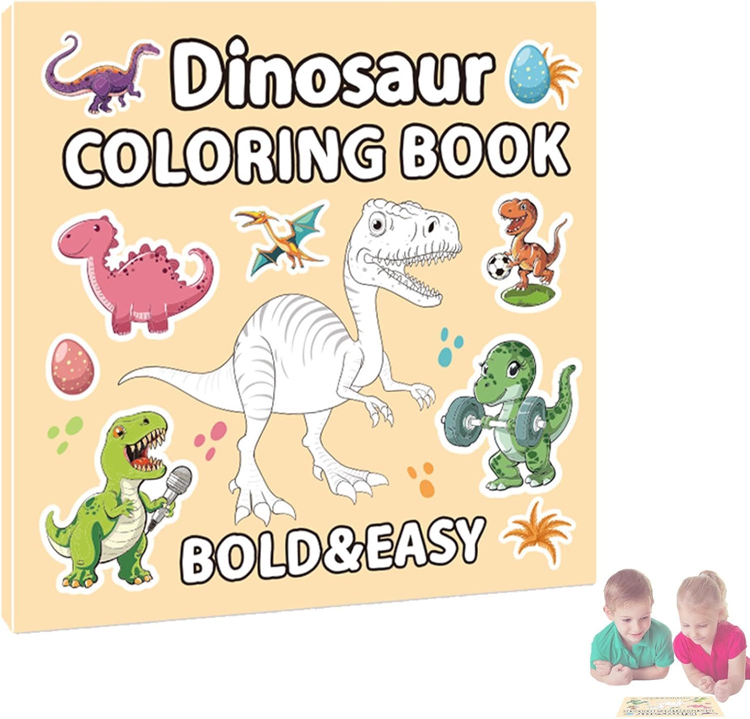 Livres de coloriage de dinosaures pour tout-petits, livre de coloriage créatif pour l'apprentissage précoce - Livre d'apprentissage précoce de dessin animé, livre de peinture de 40 pages pour