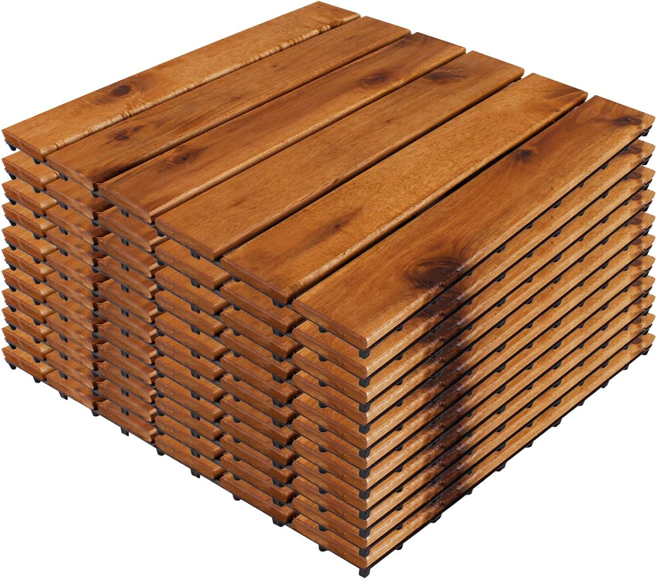 Lot de 11 dalles en bois - Environ 1 m² - Bois d'acacia - Certifié FSC® - Dalle de 30 x 30 cm - Système d'emboîtement à découper individuellement - Modèle 2024