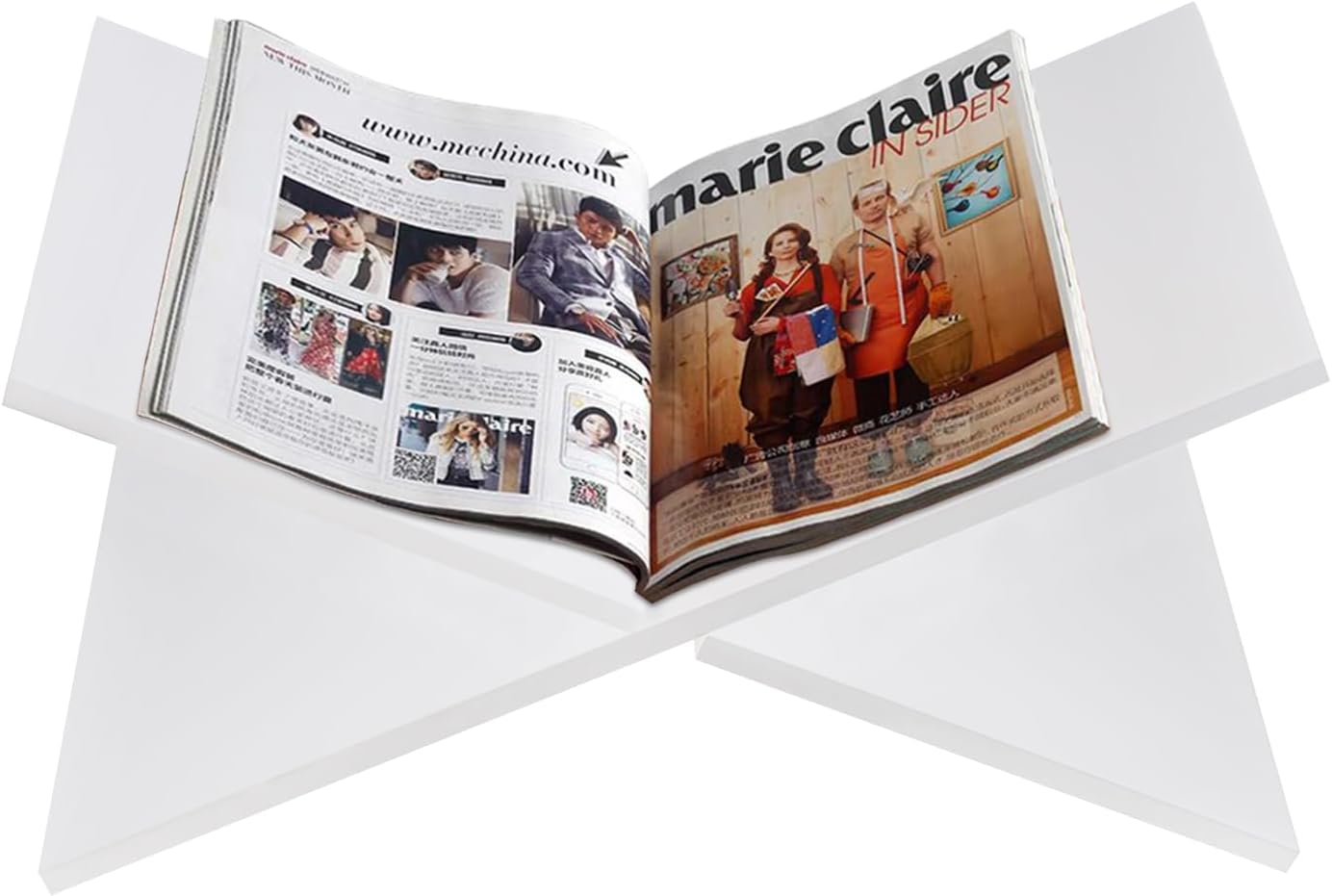 Support de livre en acrylique - 32 x 14 cm - Cadre croisé - Support de lecture pour magazines ouverts, fermés, bibles, recettes, livres de cuisine