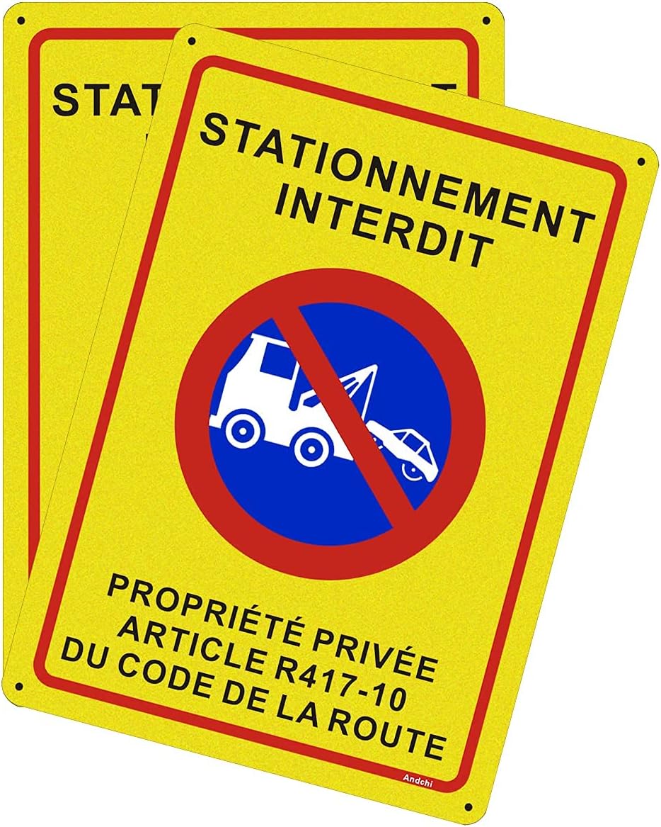 Andchi 2 pièces Propriété Privée Panneau Stationnement Interdit Panneaux en Aluminium 250mm x 350mm, Prévient la Décoloration et la Rouille pour la Cour et la Maison.