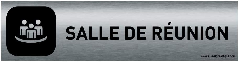 Plaque Aluminium brossé imprimé AluSign DARK - 200x50 mm - Double Face adhésif au dos (Salle de réunion) 200 x 50 mm Salle de réunion