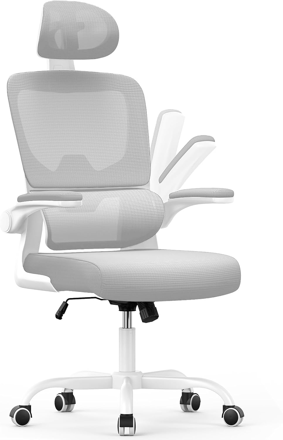 Chaise de Bureau Ergonomique: Fauteuil Bureau avec Support Lombaire en C,Dossier et Appui-tête Réglables,Reversible Armrest,Siege en Maille Respirante Convient à la Maison Bureau ,Lecture,Grise