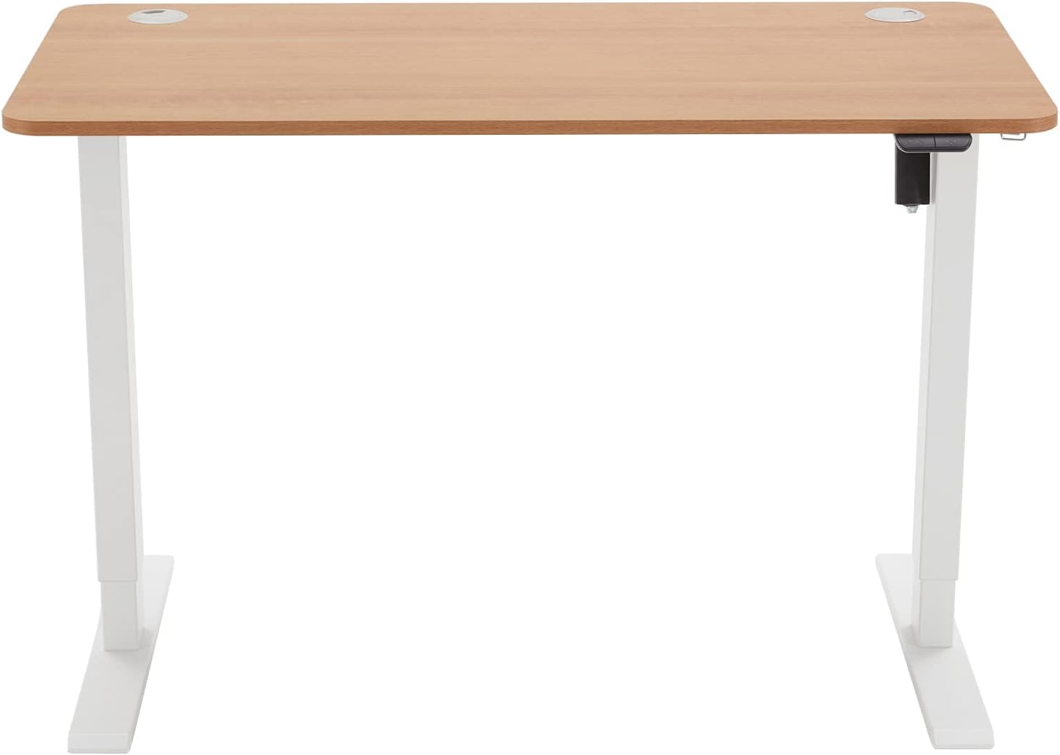 Bureau assis-debout électrique réglable en hauteur, ergonomique, facile à utiliser, plateau en hêtre et cadre blanc, 120 x 60 cm