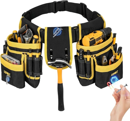 Ceinture Outils,Ceinture porte Outil mit 27 poches,Amovible et Réglable Sac à Outils Magnétique,Ceinture à Outils Rembourrée Robuste pour Hommes,pour électriciens,Charpentiers,Ouvriers du bâtiment 27 Poches magnetique