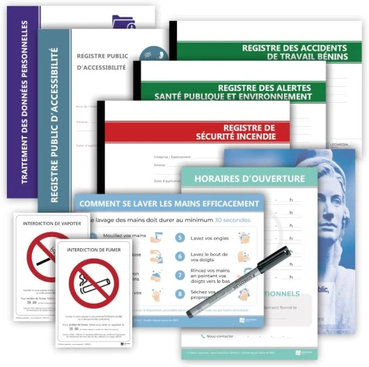 Pack de mise en conformité Laboratoire - 5 Affichages et 5 Registres obligatoires avec 1 stylo-feutre offert - Édition 2025 - Kit de fixation inclus - Fabriqués en France - LEGIMEDIA ÉDITIONS