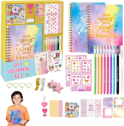 Kit de journal pour filles, ensemble de scrapbooking - Ensemble de journal drôle de dessin animé - Fournitures de journal artistique, fournitures d'agenda portables pour les expériences de voyage, les