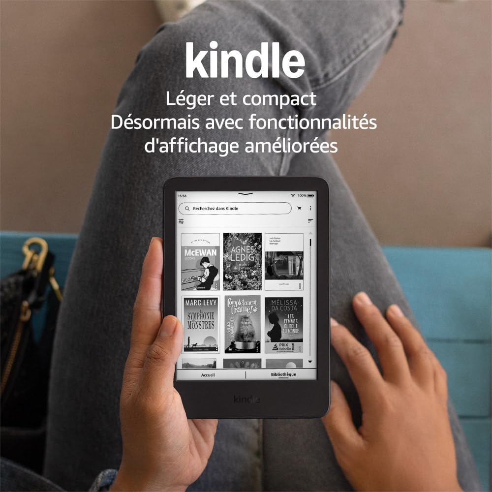 Amazon Kindle (16 Go) - Le plus léger et compact, avec écran antireflets, changements de page plus rapides, éclairage avant réglable et longue autonomie - Avec publicités - Noir Noir Avec publicités