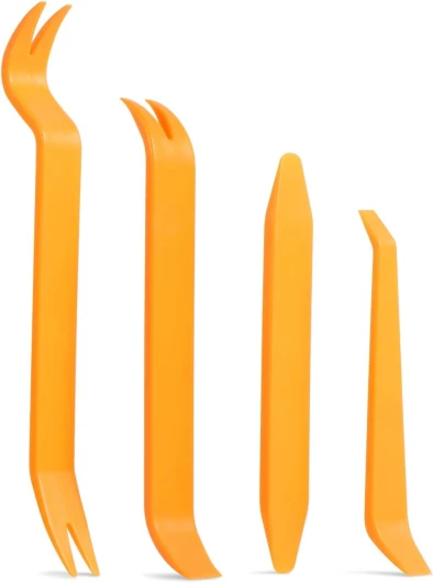 Outil Demontage Garniture Voiture, Lot de 4 Outils Plastique Dur pour Voiture Radio Audio Garniture Intérieure Dash Tableau de Bord, orange