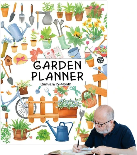 Carnet de Jardin,Livre de Jardin Potager sur 12 Mois - Carnet de Suivi et Planification des pour Famille Hommes Femmes Agriculteurs Jardin Cour Arrière Balcon Planches Surélevées