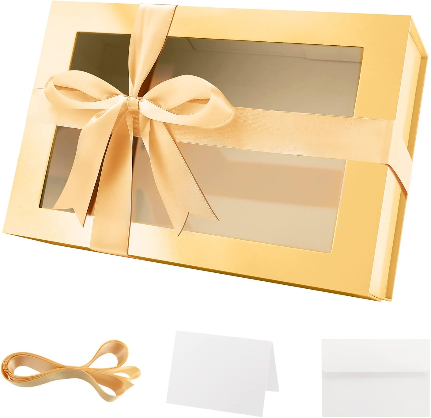 Grande Boite Cadeau Or 35,6x24x11,4 CM Boite Cadeau Vide avec Fenetre Transparente,Coffret Cadeau Vide,Boite Cadeau Magnétique et Ruban pour Anniversaire,Mariage(Brillant) Or-35,6x24x11,4 CM-Lot de 1