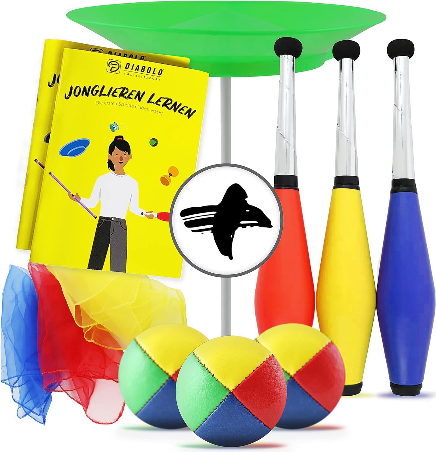 Diabolo Freizeitsport - Set de Jonglage pour Enfants et Adultes - Massues de Jonglage, Chiffons, Assiette, Balles de Jonglage et Baguette - Guide et Sac de Transport Inclus