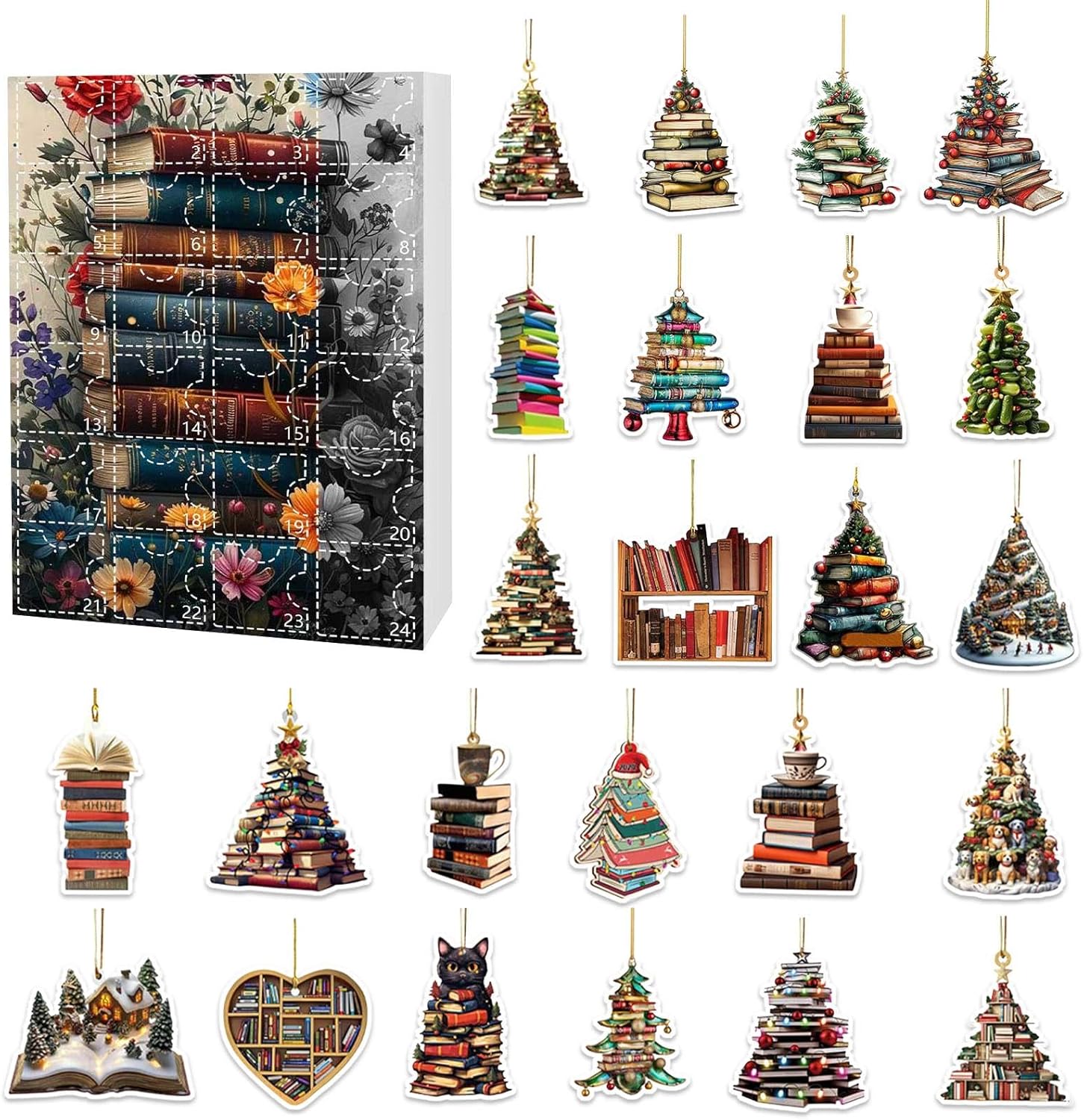 Calendrier De L'avent 2024 Livre Pendentifs, Calendrier Du Compte à Rebours De Noël 24 Jours Pendentifs Livre En Acrylique 2d Ensemble, Livres Ornements Suspendus Empilés Décorations De Maison De Noël