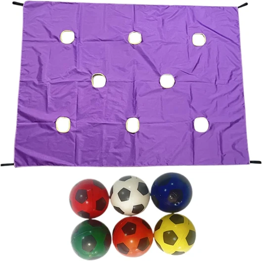 Jeu De Team Building Tarp À Trous pour Apprentissage en Groupe - Activités De Groupe Collaboratives avec 6 Balles - Défi Sportif pour Événements Scolaires, Parcs, Salle De Sport Et Jardin Violet