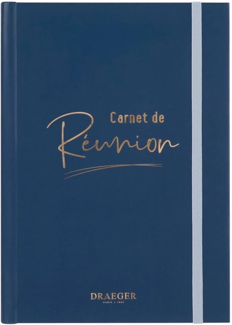 Carnet de Réunion A5 Bleu Nuit 192 Pages - Organisateur de Notes Pré-rempli - Fermeture Élastique et Marque-Page - Couverture Rigide Élégante avec Inscription Dorée