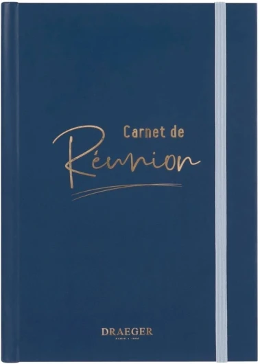 Carnet de Réunion A5 Bleu Nuit 192 Pages - Organisateur de Notes Pré-rempli - Fermeture Élastique et Marque-Page - Couverture Rigide Élégante avec Inscription Dorée