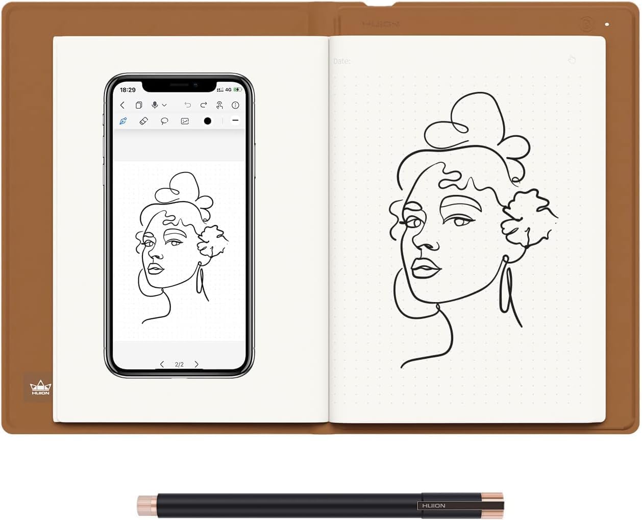 Note X10 Tablette de Dessin pour Ordinateur Portable Numérique 2 en 1, Tablette de Papier sans Fil Bluetooth, Bloc-Notes Electronique pour la Prise de Notes, l'art Numérique et Les Réunions HUION Note X10 (7,35 × 5,5 Pouces)
