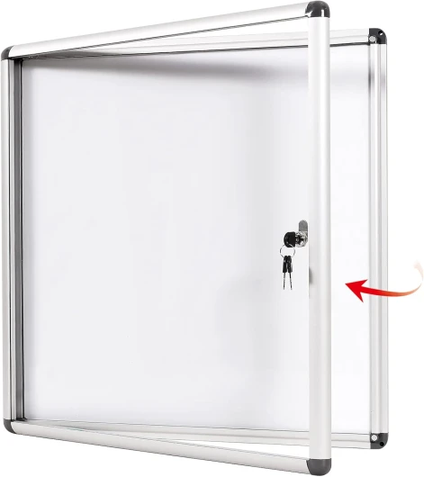 Swansea Tableau d'affichage magnétique verrouillable avec porte en verre et clés 71 x 66 cm (6 x A4) Blanc 72l x 67H cm Argent
