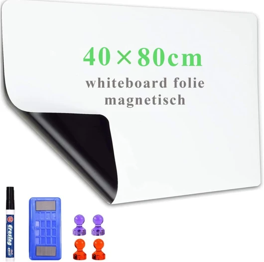 Papier Tableau Blanc Magnétique, 40×80cm Adhesif Tableau Blanc Effacable Autocollant, Avec Marqueur et Effaceur Magnétique, Tableau Aimanté Mural Film pour surfaces lisses, Pour l'école ‎Blanc 40*80CM