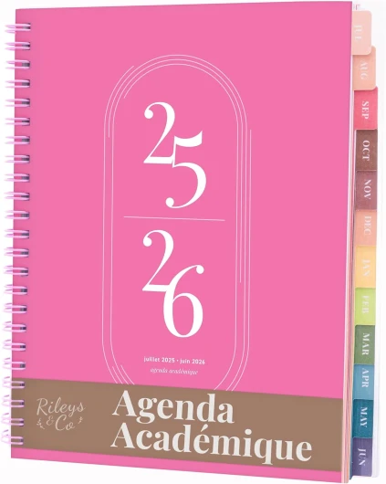 Rileys Agenda 2025 2026, Agenda Scolaire & Professionnel, Planificateur Journalier, Hebdo & Mensuel, Spirale Carnet de Rendez-Vous, Juil 2025–Juin 2026 (20,3 x 15,2 cm, Rose, en Français)