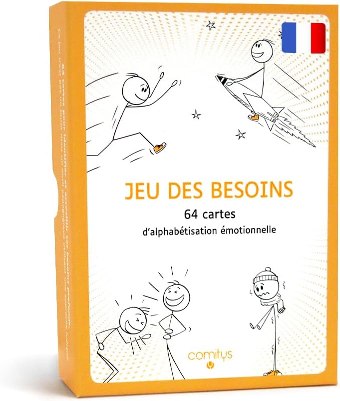 Jeu des Besoins - Langue : Français - 64 Cartes d’Alphabétisation Émotionnelle - Outil Pédagogique - Communication Non-Violente - Coaching, Formations, Thérapie, Écoles