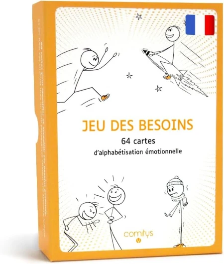 Jeu des Besoins - Langue : Français - 64 Cartes d’Alphabétisation Émotionnelle - Outil Pédagogique - Communication Non-Violente - Coaching, Formations, Thérapie, Écoles
