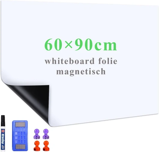 Papier Tableau Blanc Magnétique, 60×90cm Adhesif Tableau Blanc Effacable Autocollant, Avec Marqueur et Effaceur Magnétique, Tableau Aimanté Mural Film pour surfaces lisses, Pour l'école ‎Blanc 60l x 90H cm