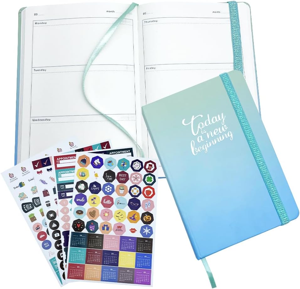MUWINC Agenda De Planification Hebdomadaire A5, To Do List Bloc Note, Couverture Dégradé, Pages Non Datées Et 278 étiquettes (Couleur Dégradée Bleu-Vert) Dégradé bleu-vert