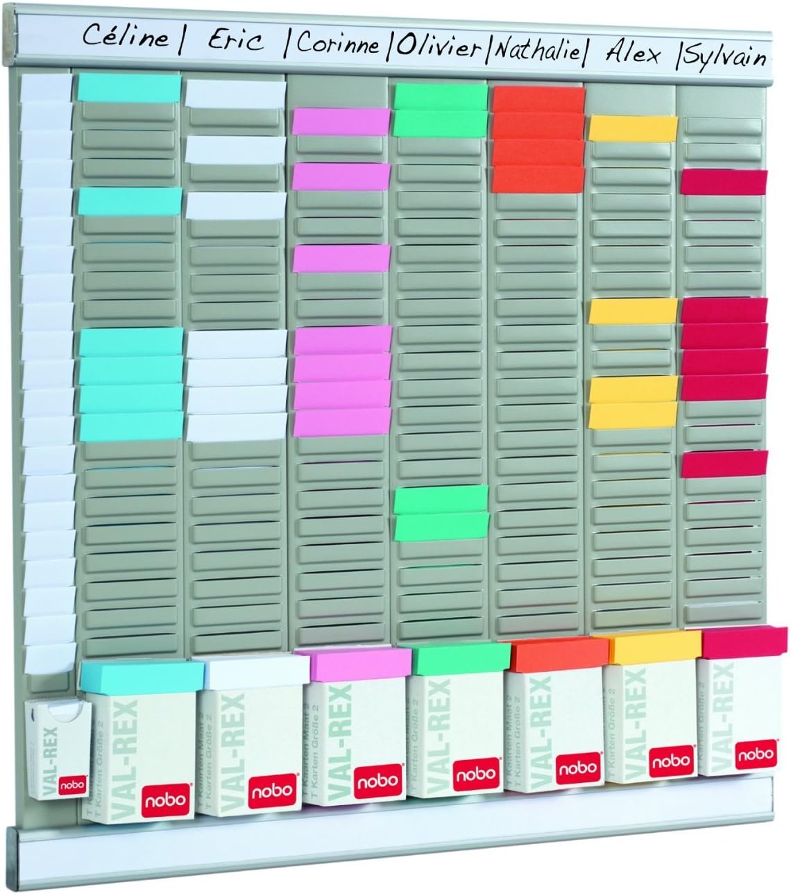 Kit Planning Hebdomadaire Mural à Fiches T, 7 Colonnes & 24 Fentes, Indice 2, Fiches T Multicolores & Index Inclus, 2911080