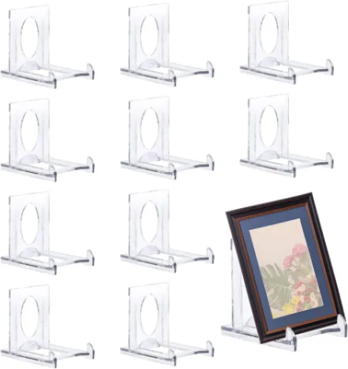 10 Pièces Support Présentoir, Support de Présentation Réglable, Transparent Supports de Plaque Affichage en Plastique Chevalets, pour Menu, Publicité, Assiette, Photo, Cartes de Placement