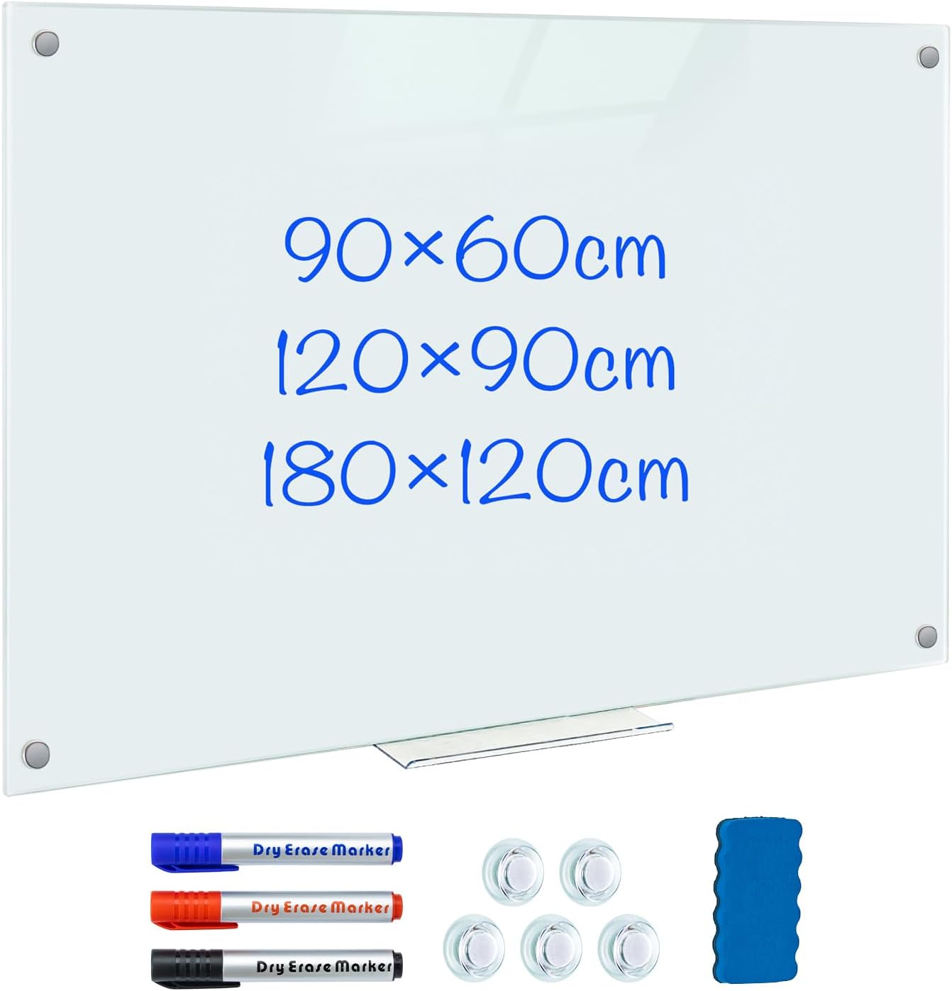 Maxtek Tableau Magnétique Verre Trempé, 90 x 60 cm Tableau Blanc Effaçable Mural, Morden Whiteboard sans Cadre, Inklusive 5 Néodyme Aimants, 3 Markers, 1 Gomme, pour Club d'affaires, Bureau, Domicile 90x60cm