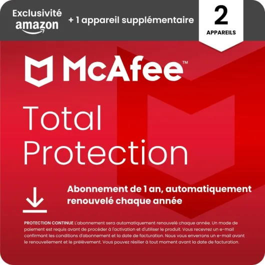 Total Protection 2 + 1 appareil 2025 -12 mois -VPN sécurisé, logiciel de sécurité avec antivirus, gestionnaire de mots de passe et surveillance de l'identité - Téléchargement Digital Download 12 Mois 2+1 Appareils