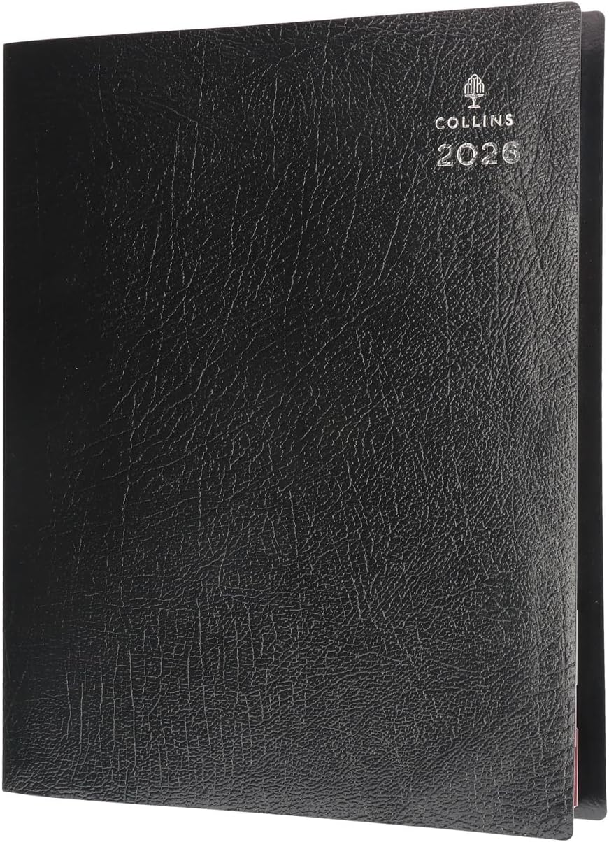 Collins Leadership – Calendrier annuel 2026 12 mois, un jour par page avec 1/4 heure pour 4 personnes, format A4, noir (CP6742.99-26)