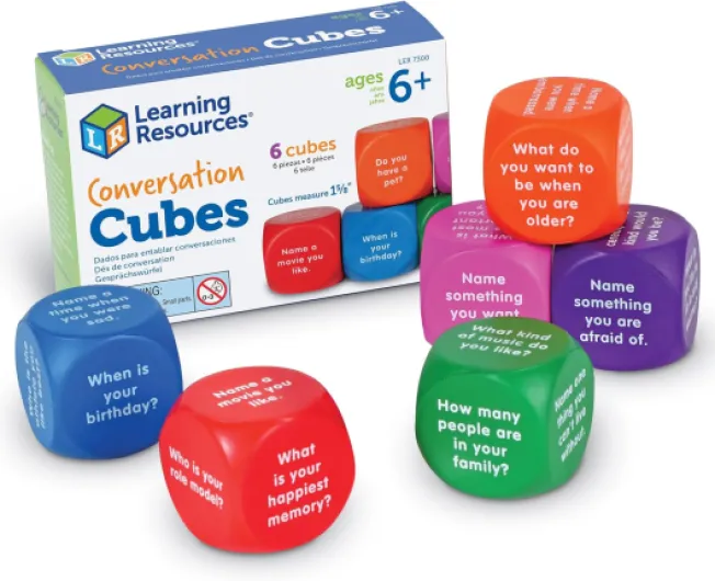 Dés de Conversation – 6 Cubes Mousse Souple – Jeu Expression Orale & Créativité – Dès 6 Ans – École & Famille