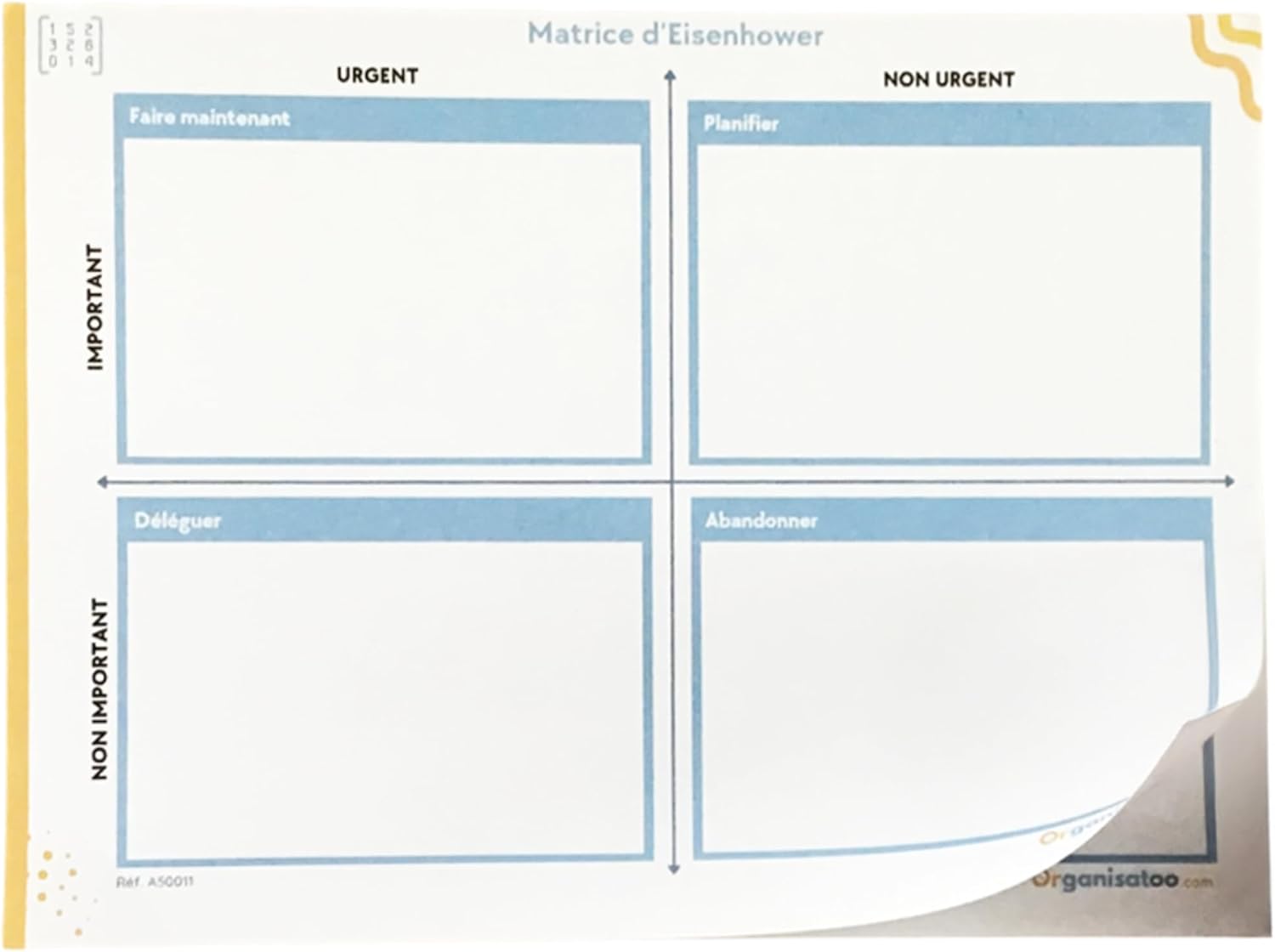 Matrice eisenhower bloc-notes Matrice d'Eisenhower - Carnet de Productivité et organisation - Organisateur de tâches et priorités - Gestion du temps et efficacité - Format A5-50 Pages