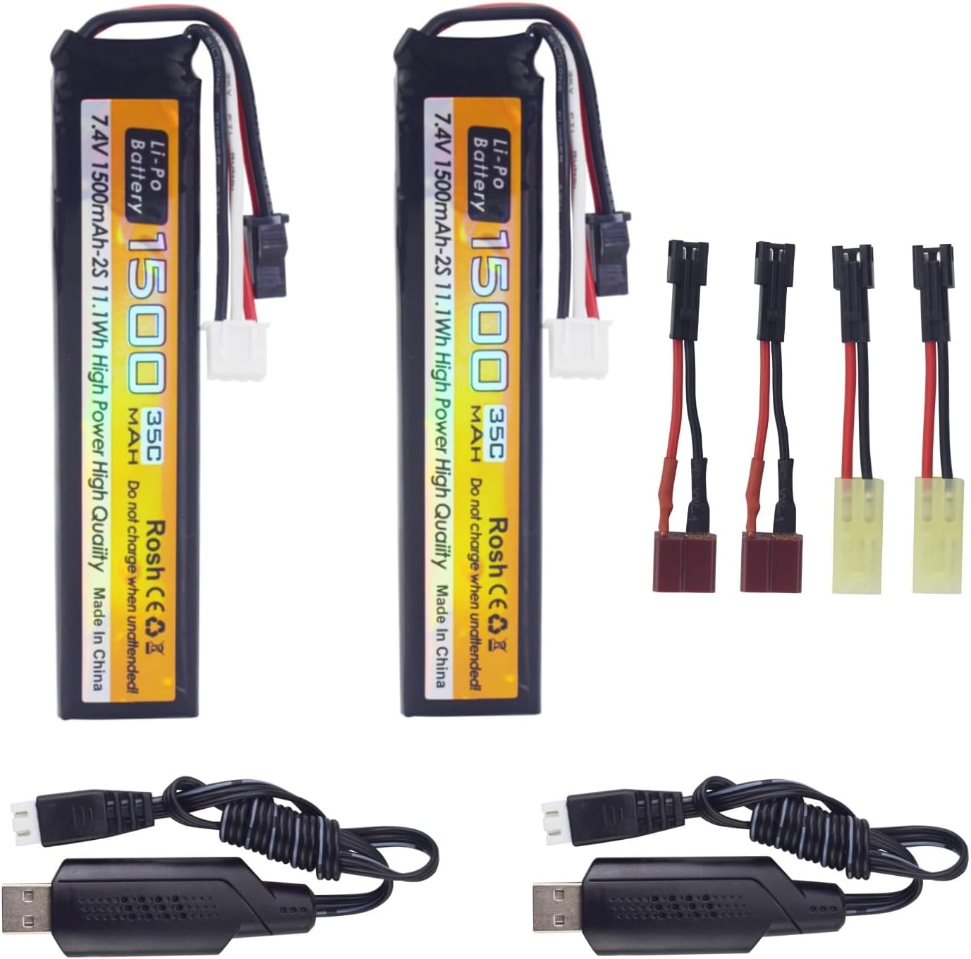 2PCS 7.4V 35C 1500mAh fiche SM-2P Fiche T Fiche Odamiya Batterie Lithium & câble de Chargement USB pour Airsoft Modèles réduits Pistolets Fusils Voitures télécommandées Aéronefs